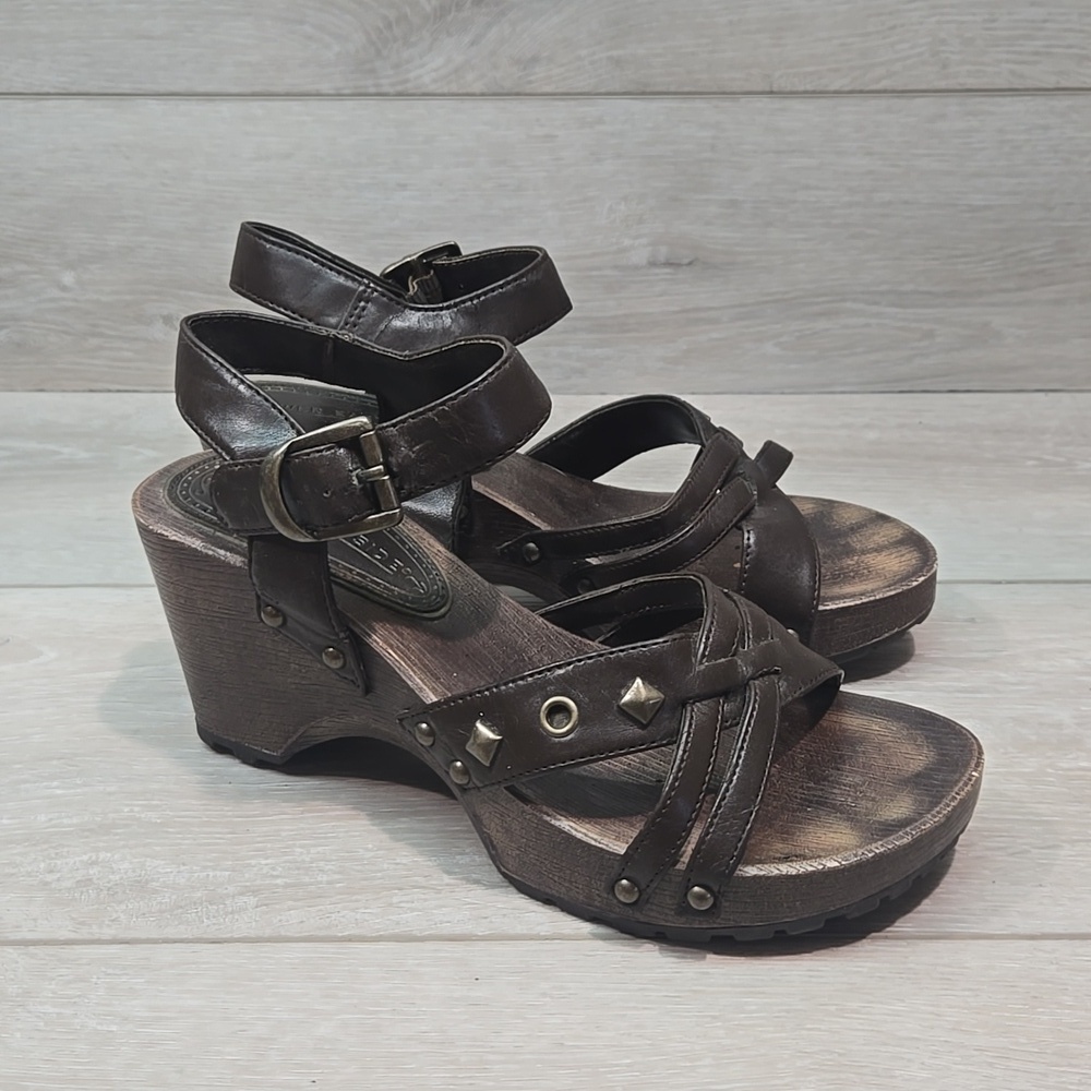 Vintage Lower East Side Y2K Women Ankle Leather Heels Sandals Shoes Sz 6